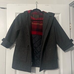 Charcoal Kids Hooded Wool-Blend Coat with Quilted Lining